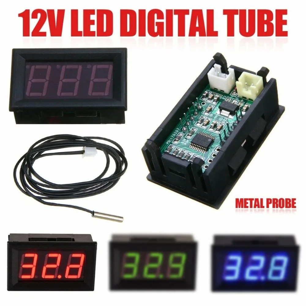 12V светодиодный Дисплей цифровой Температура метр-50~+ 110 термометр Сенсор измерительный прибор для термопары ручки термограф