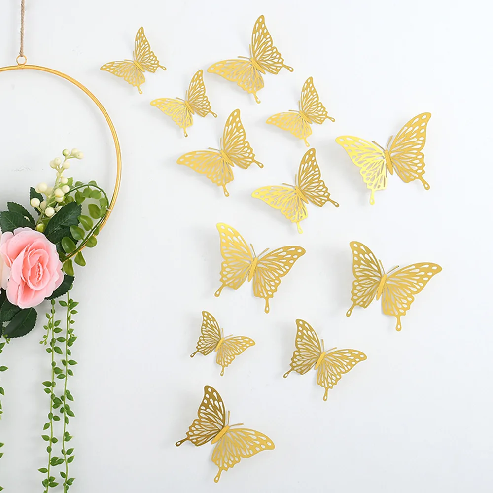 12Pcs/Set 3D Gold Butterflies Home Decor Rose Gold Silver Chrome Gold  Butterfly Stickers for Wall Home Party Decor Supplies - AliExpress