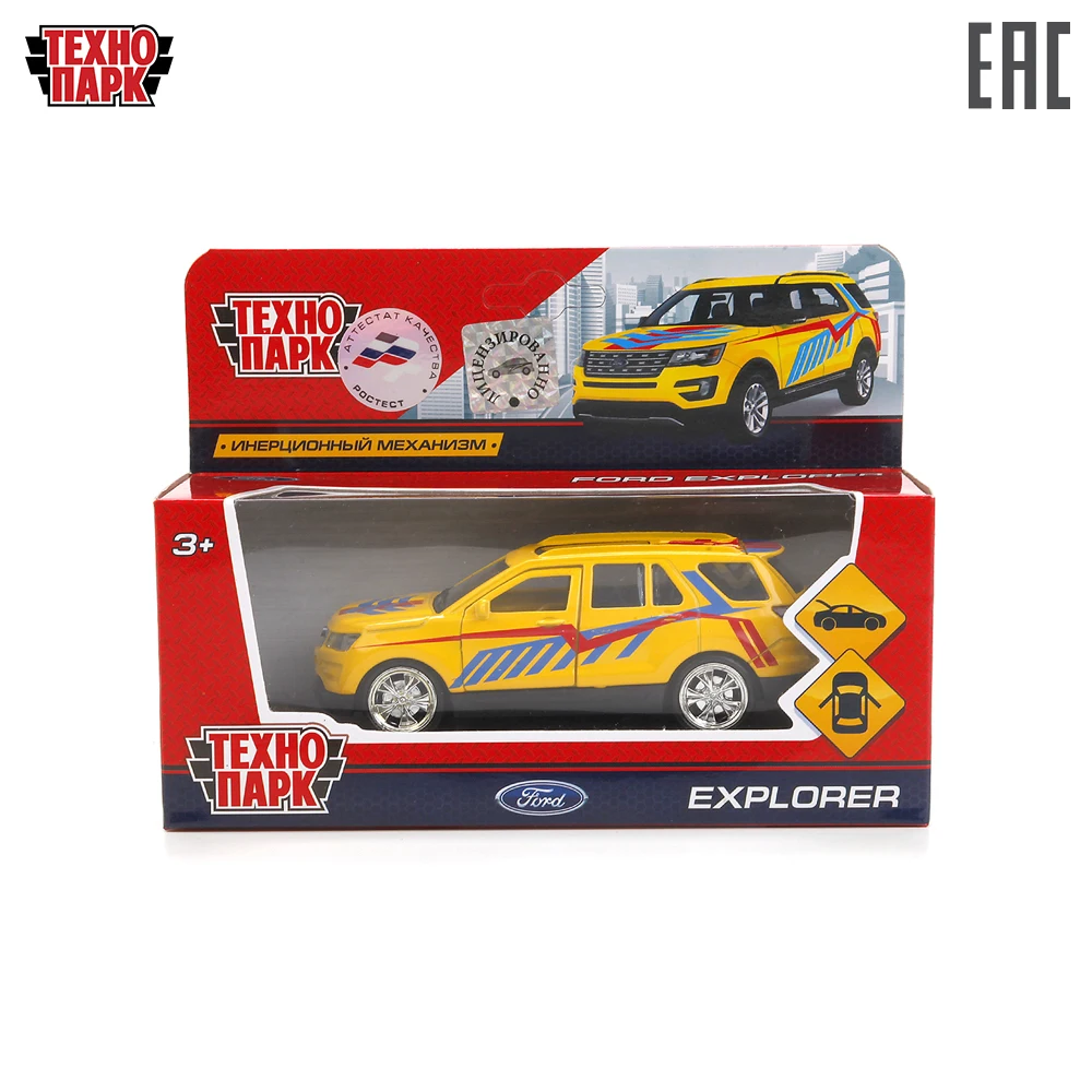 Машина Технопарк FORD EXPLORER СПОРТ металлическая, инерционная, длина 12см, открываются двери цвет желтый