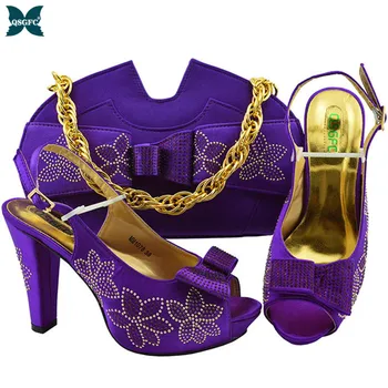 

Newest Italian Design High Heels Hign Quality Ladies Shoes and Bag To Match African Shoes and Bag Set in Purple Color for Party