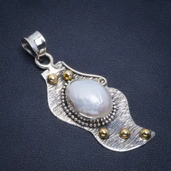 

Natural Two Tones Biwa Pearl Handmade Unique 925 Sterling Silver Pendant 2" B3336