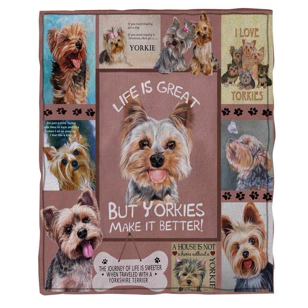 Фланелевое Одеяло ONGLYP Yorkies Make Life Better одеяло подарок на день рождения мягкое