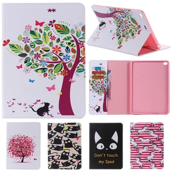 

For IPad 6 Cute Cartoon Cat Tree Flower with Card Slot Stand Flip PU Leather Coque Case sFor Apple IPad Air 2 IPad6 Tablet Cover