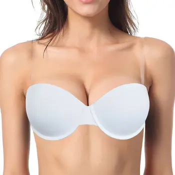 

YBCG Fashion White Women Bra Padded Push Up Lingerie Adjusted-straps Strapless Solid Brassiere Underwire Plunge Bra For Women