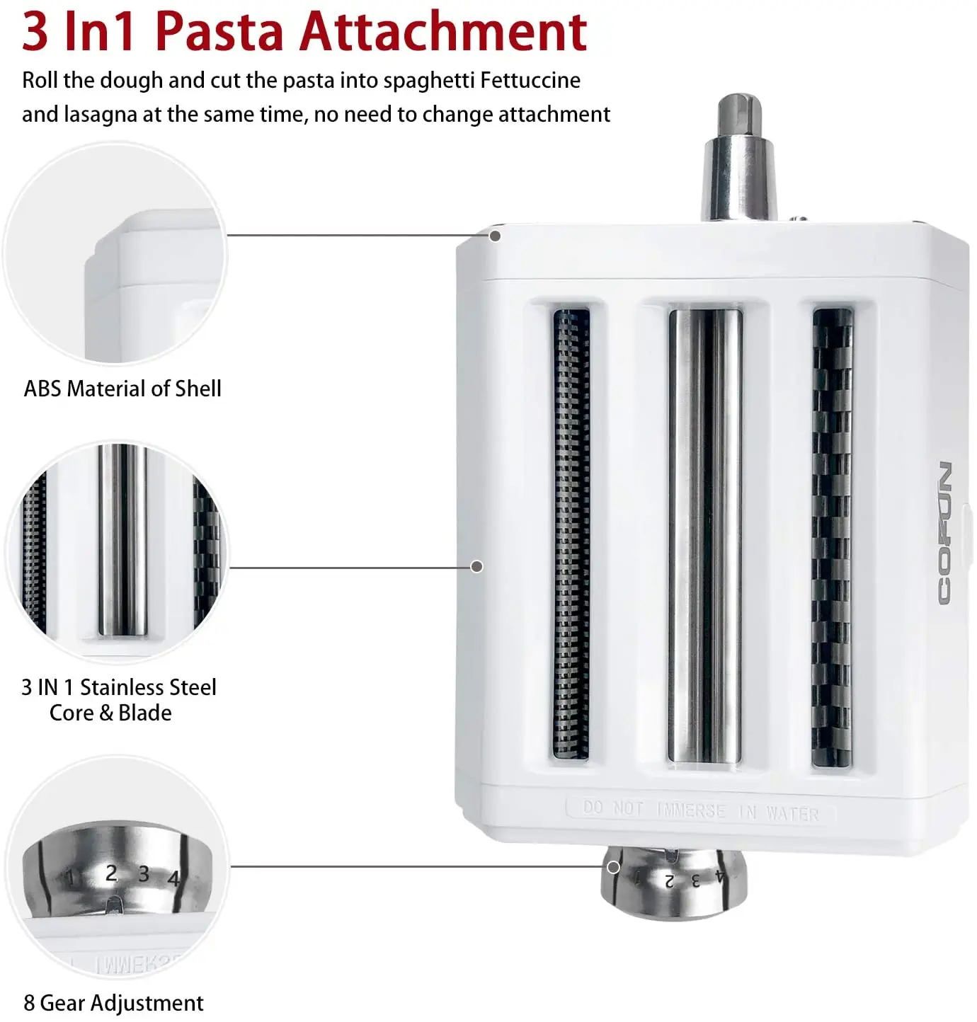 Pasta Maker Attachment 3 in 1 Set for KitchenAid Stand Mixers