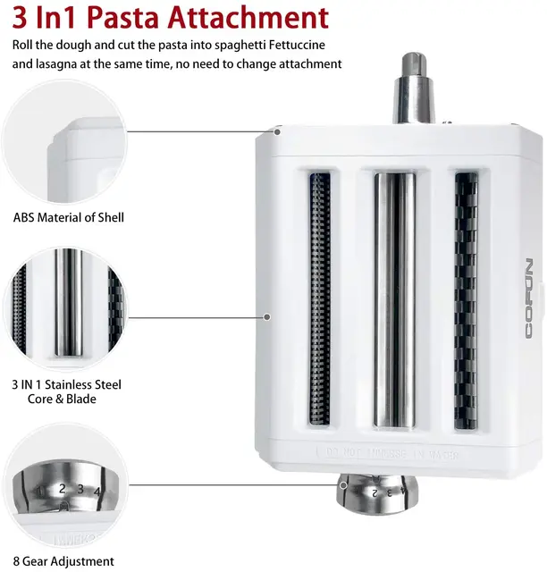 Leixe Pasta Maker Attachment for KitchenAid Stand Mixers 3 in 1 Set  Includes Pasta Roller Spaghetti Cutter &Fettuccine Cutter, Durable Pasta