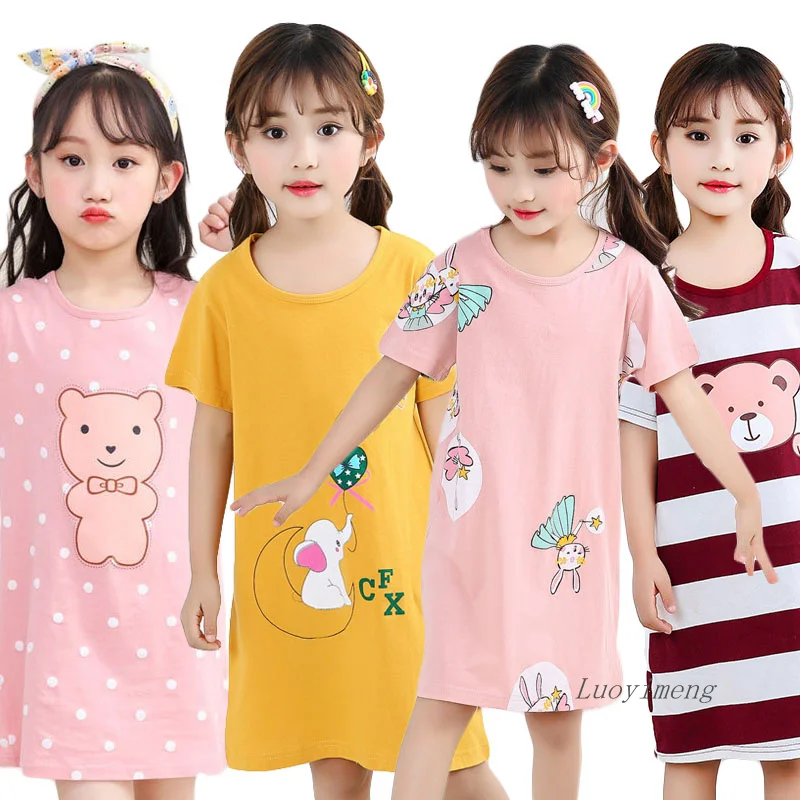 Детские ночные рубашки для девочек из 100% хлопка ночная рубашка с мультяшным