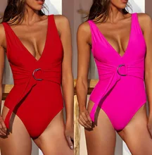2020 Sexy Deep V One Piece Swimsuit Ladies Swimwear Bodysuit Swimsuit Push Up Monokini Solid Bathing  Summer Beach Suits