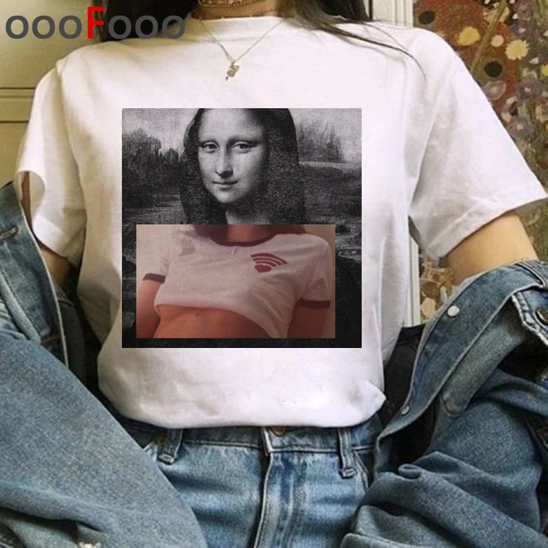 Mona Lisa Эстетическая Harajuku футболка женская гранж забавная мультяшная футболка Ullzang винтажная 90s футболка Новая мода Топ Тройники женские