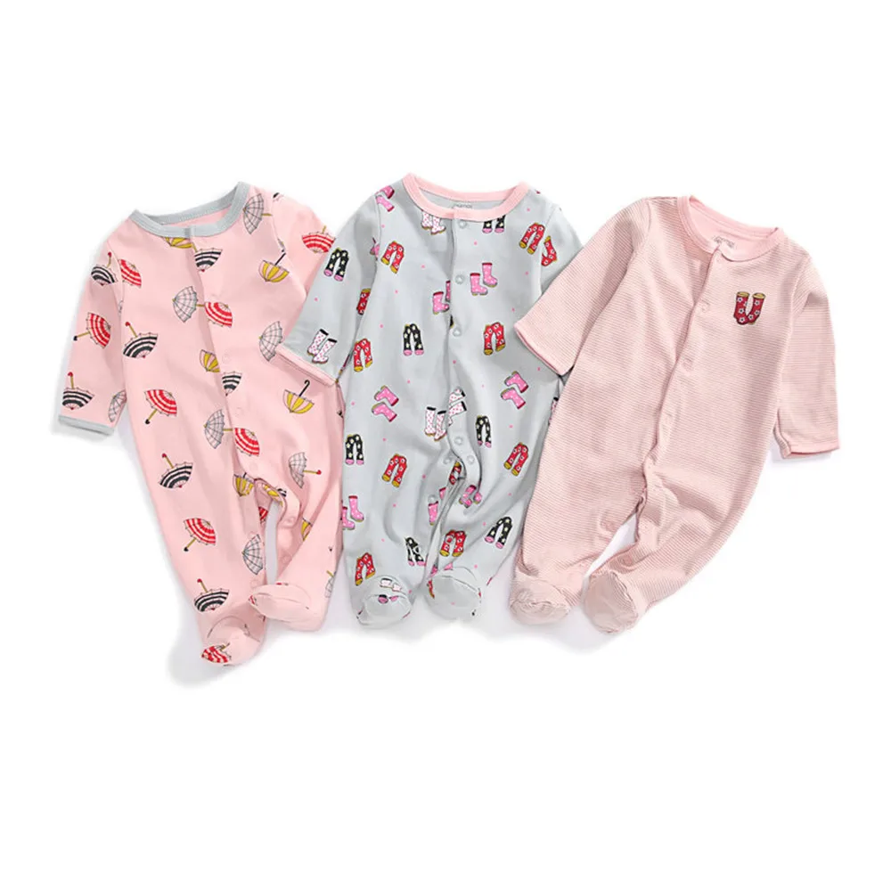 

Baby Sleeper Pajamas with Tree Print, White/Pink/Green Button Front Non-Slip 100% Cotton Footed Sleep and Play 3pcs 0-12 Months