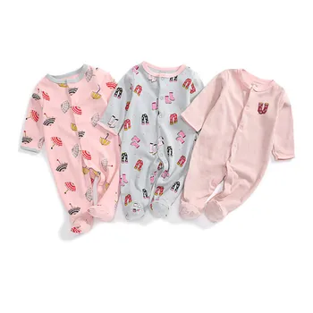 

Baby Sleeper Pajamas with Tree Print, White/Pink/Green Button Front Non-Slip 100% Cotton Footed Sleep and Play 3pcs 0-12 Months