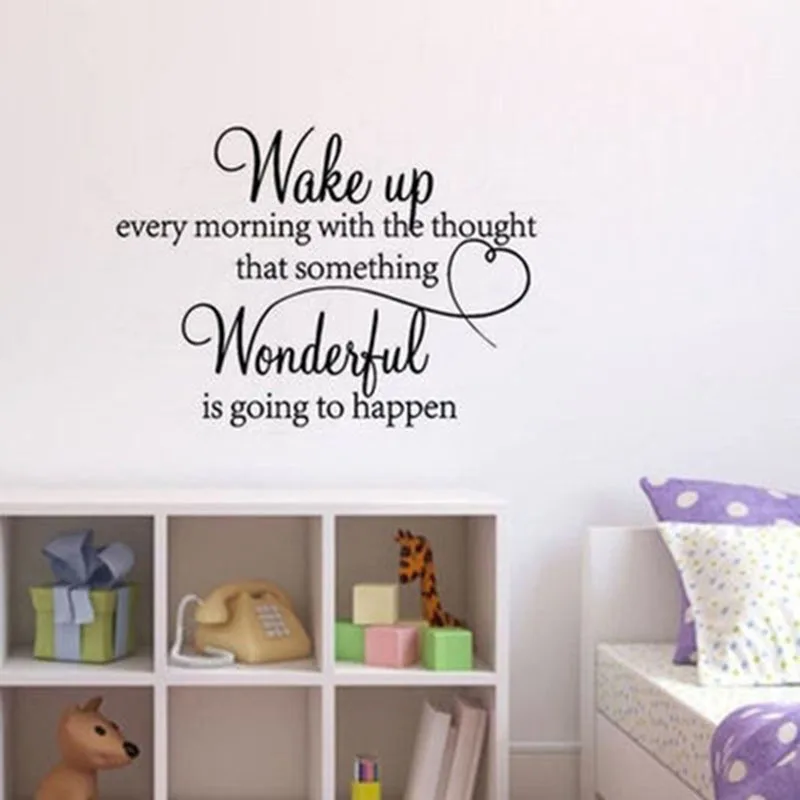 

Wake up Every Morning With The Thought That Someting Wonderful Is Going To Happen Quoted Bedroom Wall Stickers PVC Wall Decals