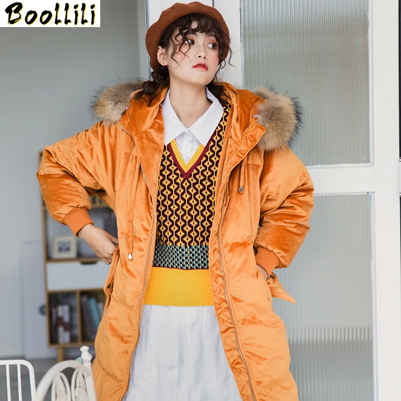 

Boollili White Duck Down Jacket Women Big Fur Collar Winter Coat Women Down Coat Puffer Jacket Warm Parka Veste Femme