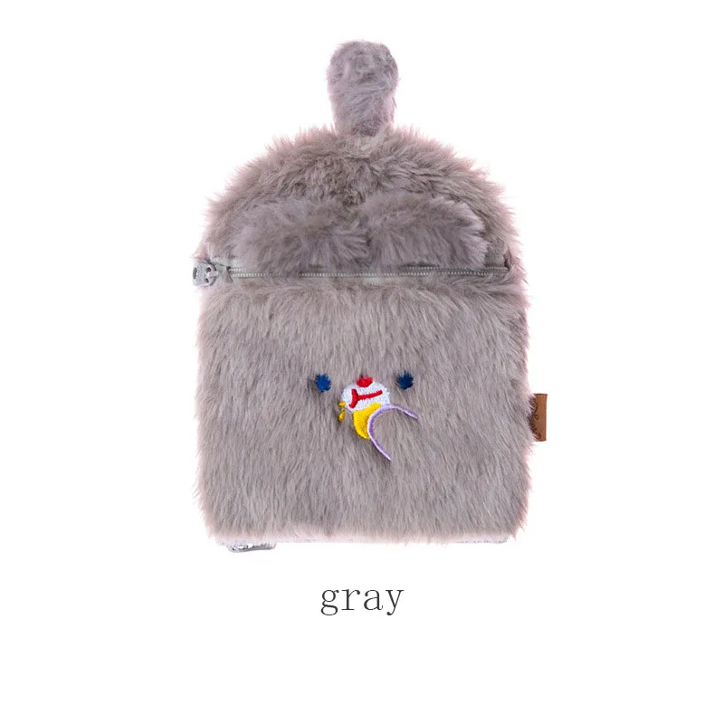 gray Мультяшный плюшевый медвежонок Кошелек для монет Милая вышитая сумка для ключей женские сумки для денег студенческий автобус держатель для карт чехол наушник кошелек - Цвет: gray