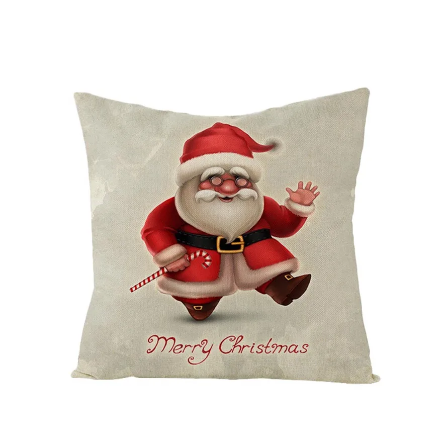 Home Christmas Cartoon Santa Claus Cushion Cover 1PC 45x45cm Linen Pillowcase Printed Sofa Office Decor 1104#30 |