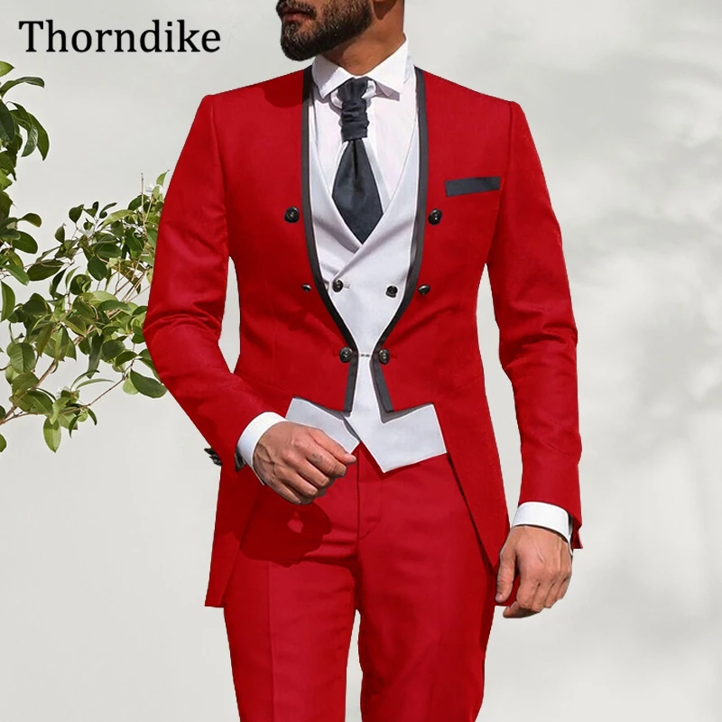Thorndike Purple Suit Men For Wedding,Made V-Neck Buttons Slim Fit Jacket With Pants,Elegnt Groom Party Prom Tuxedos