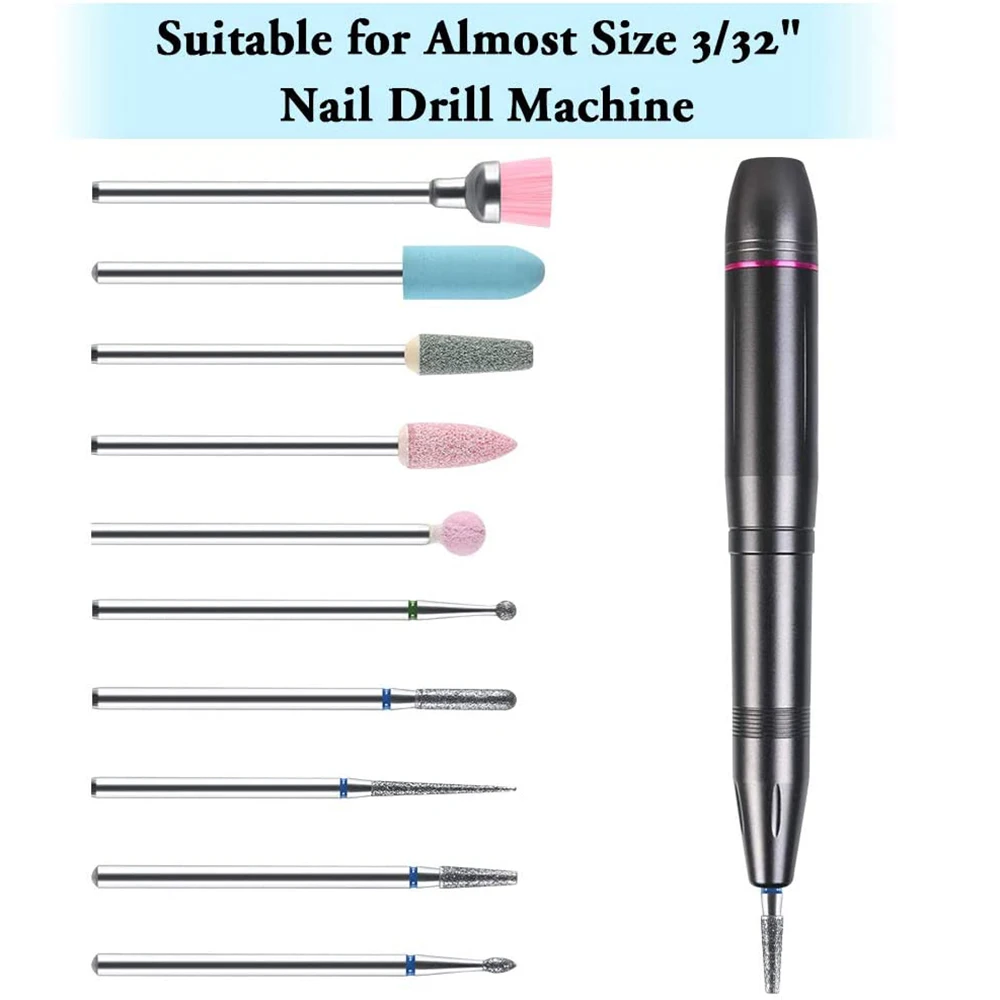 Diamond Nail Drill Bit Grinder Electric Milling Cutters 10pcs/Set for Pedicure Manicure Files Cuticle Burr Nail Tool Accessories nail art tools,nail drill bit,nail drill bits,nail drill,nail drill set,nail drill kit