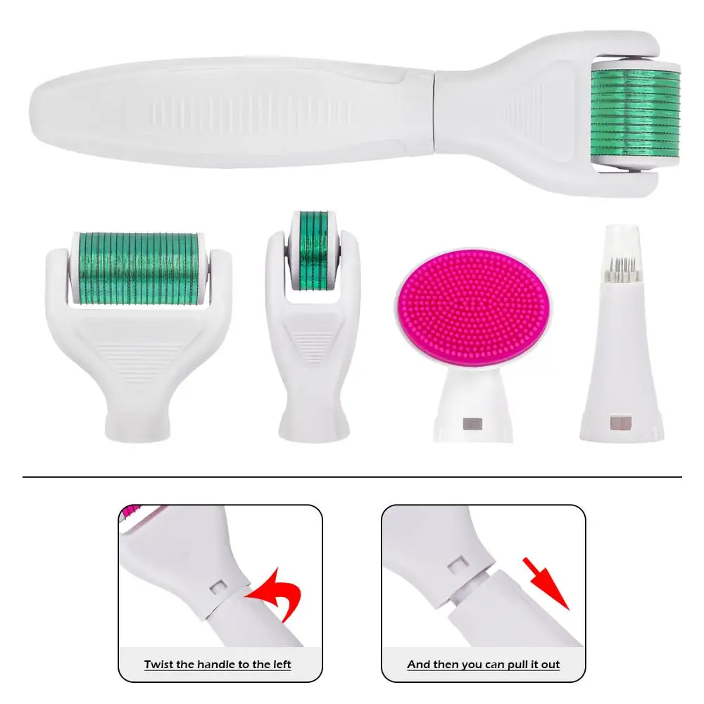 6 in 1 Microneedle Derma Roller Kit for Face and Body 300/720/1200 Titanium Dermaroller Micro Needle Facial Roller Skin Care