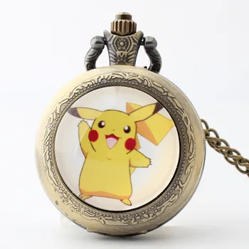 

New Pokemon Pocket Watch Men Pocket Watches Vintage Pikachu Pocket Watch Kids Cartoon Quartz Pendant Alloy Clock Christmas Gift