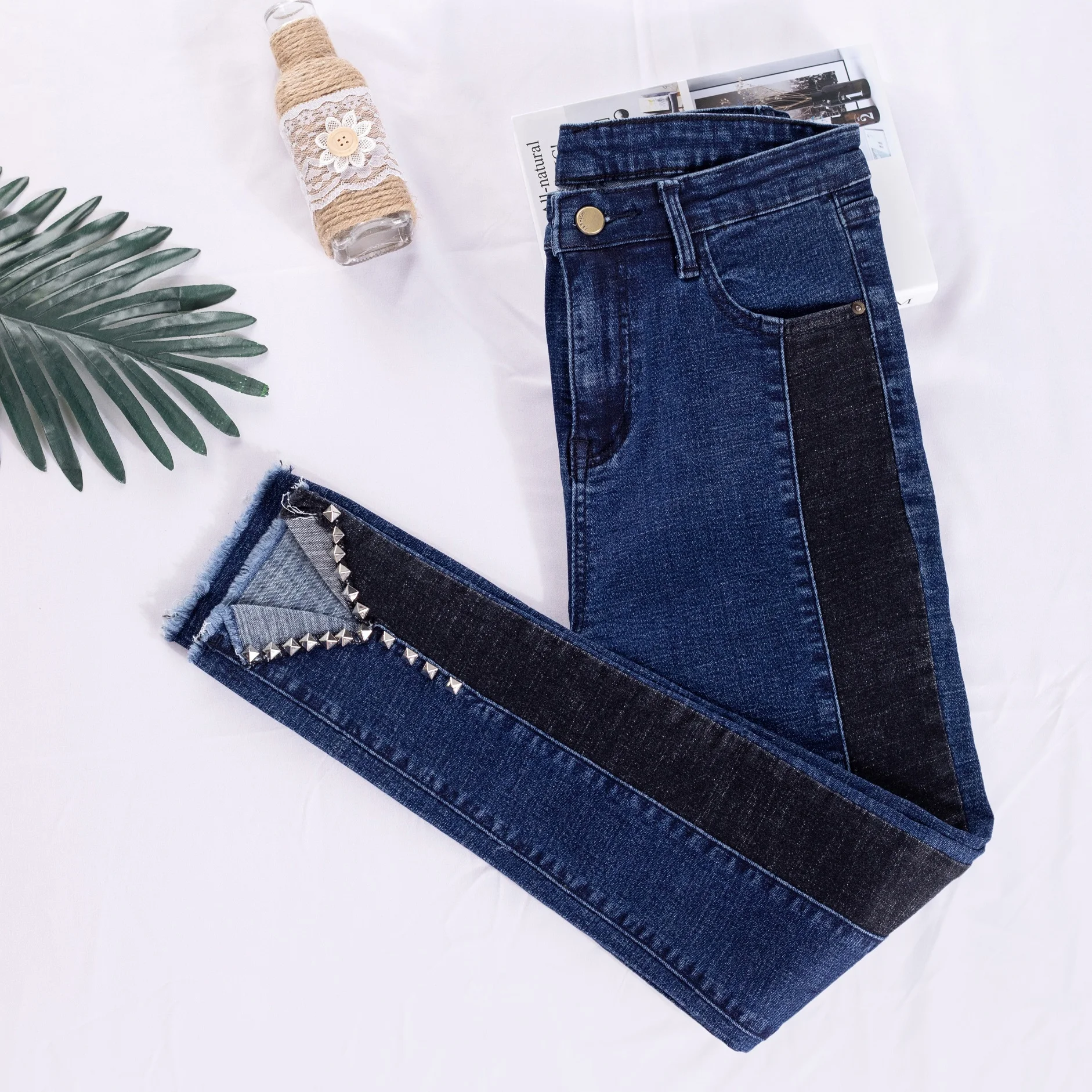 

Autumn Large size Denim Pencil Pants Women Stretch Slim Jeans Black Blue High Waist Women Casual Trousers