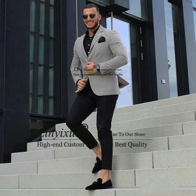 Классические Серые Мужские деловые костюмы для смокинга жениха костюм из 2