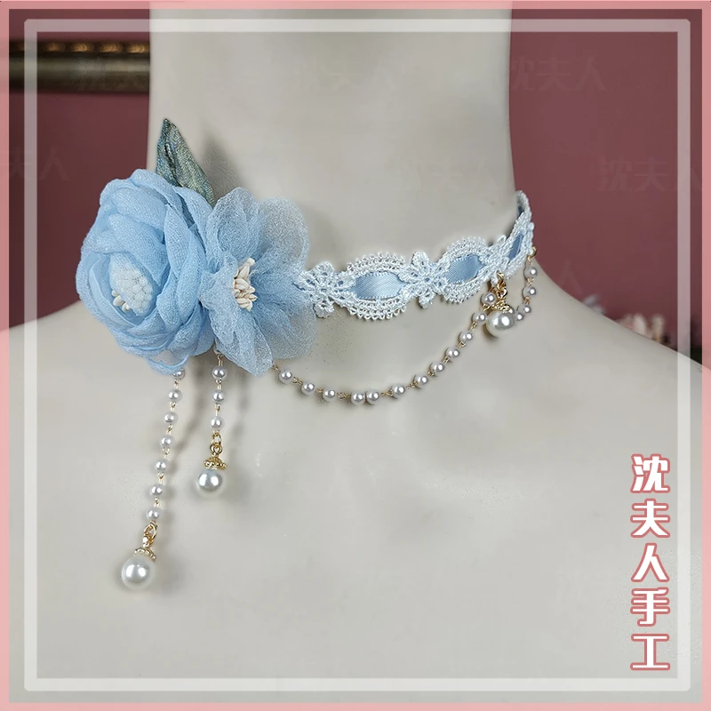 

Оригинальное ожерелье в стиле "Лолита", повседневное кружевное жемчужное ожерелье с подвеской в виде цветка для девушки, аксессуары, гаджет