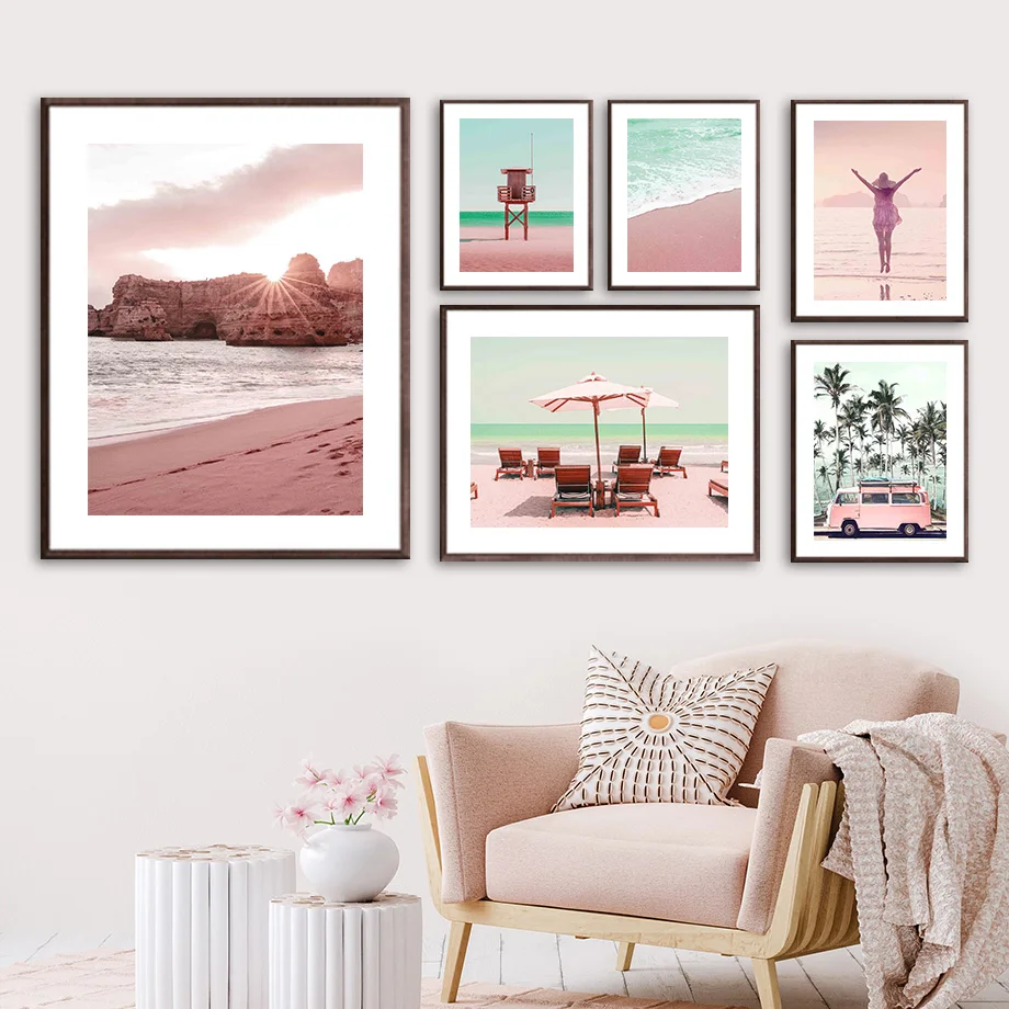 Wall Art Canvas Painting Sea Beach Girl Sun Umbrella Coconut Tree Nordic Posters Prints Pictures For Living Room Decoration | Дом и сад