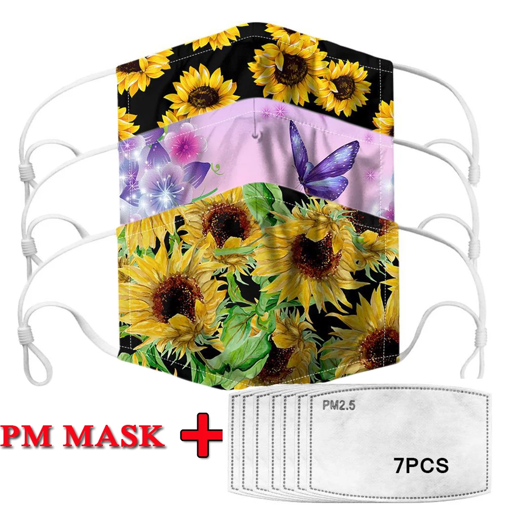 Cotton Flower Print Mask Mouth Face PM2.5 Dust with Activated Carbon Filter korean Style Fabric | Аксессуары для одежды