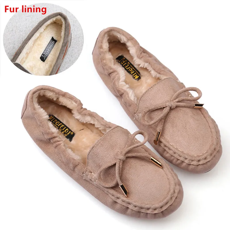 938-1 Khaki fur Обувь; женские мокасины; зимние лоферы; коллекция года; женская обувь на меху с круглым носком; балетки на плоской подошве; цвет черный, зеленый; мягкая обувь для мам - Цвет: 938-1 Khaki fur