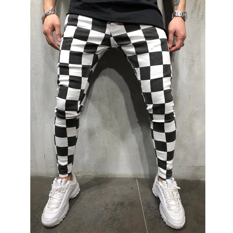 Chess Pattern Slim Black & White Pants