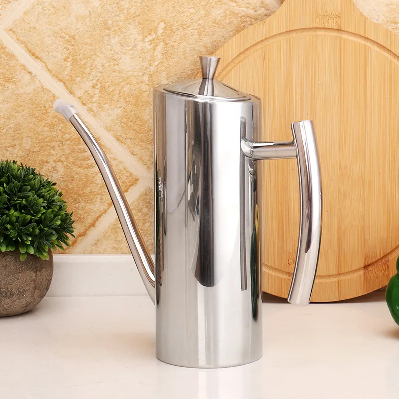 Household 304 Stainless Steel Oil Can Olive Oil Soy Sauce Pot Leakproof Seasoning Container Kitchen Storage Cooking Tool