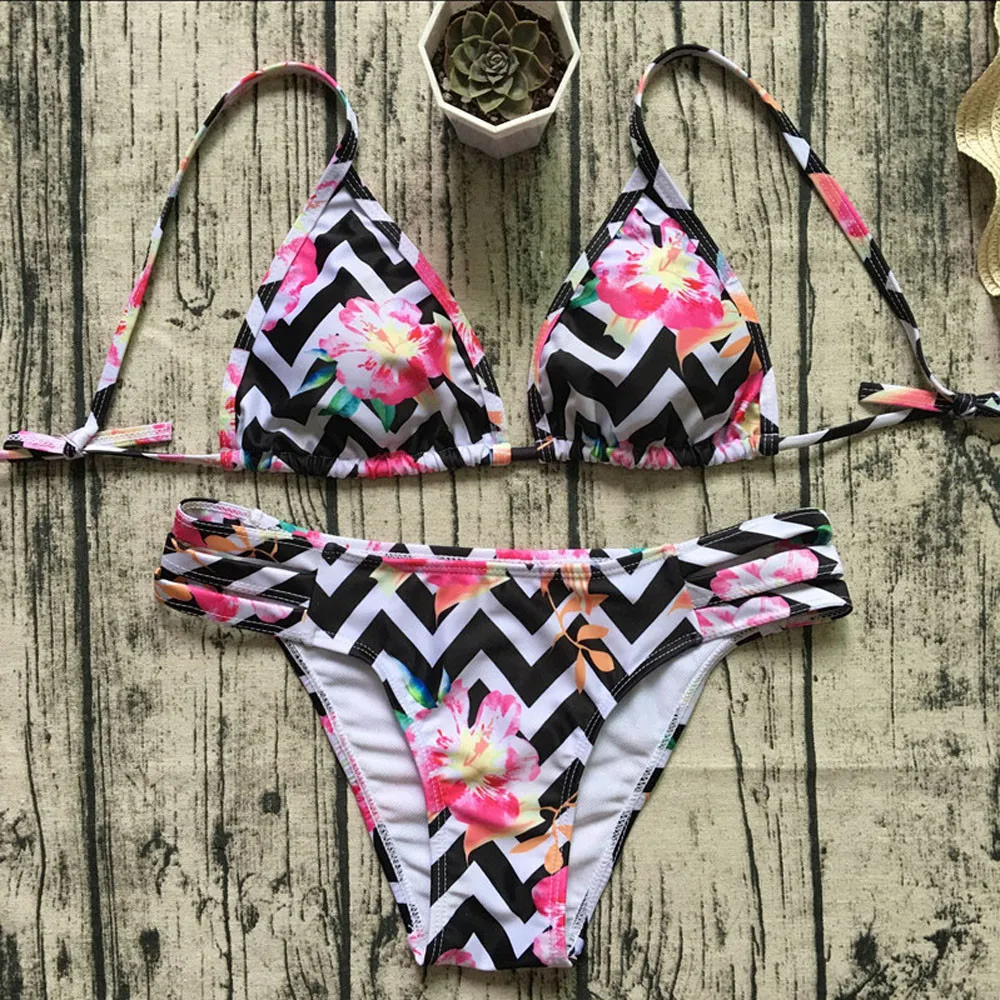 Swimsuit Women Bikini Bathing Striped Padded Bra Push Up Beachwear