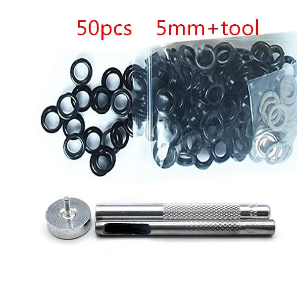gun black 5mm 50 шт.+ 1 Набор инструментов 3,5-10 мм Металлические Люверсы с люверсами для кожевенного ремесла ремешок на туфли DIY Скрапбукинг крышка сумка бирка одежда аксессуары - Цвет: gun black 5mm