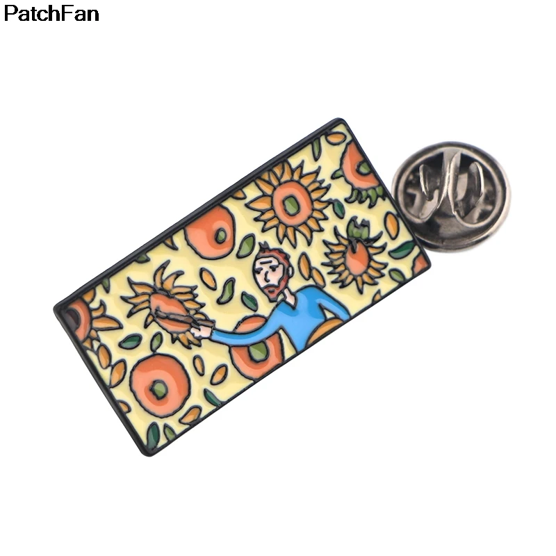 Patchfan Винтаж Ван Гог Подсолнух картина маслом булавки броши для рюкзака, одежды для мужчин и женщин шляпа Декоративные значки медали A2618