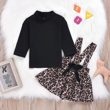 

Pudcoco Toddler Baby Girl Clothes Solid Color Long Sleeve Sweater Tops Leoprad Print Strap Mini Skirt 2Pcs Outfits Clothes