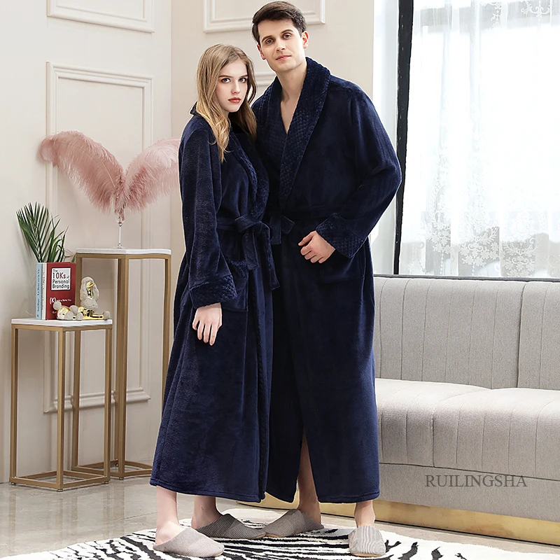 pajama joggers Lovers Extra Long Plus Size Winter Warm Flannel Coral Fleece Bath Robe Men Women Knitted Waffle Kimono Bathrobe Dressing Gown mens cotton pajama bottoms