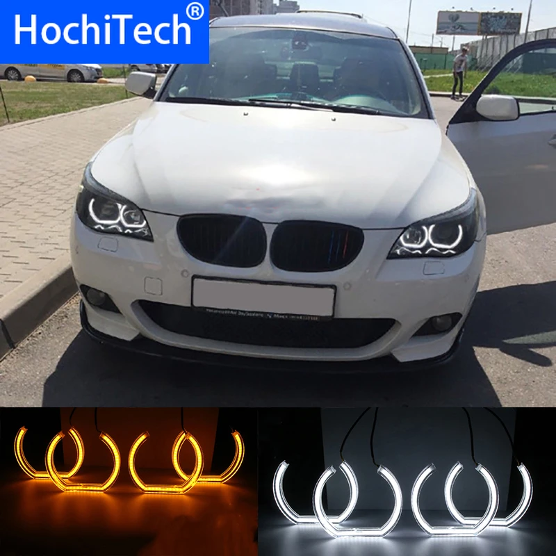 

For BMW 5 SERIES E60 E61 LCI M5 2007-2010 White & Amber Dual color DTM Style LED Angel eyes Turn signal light
