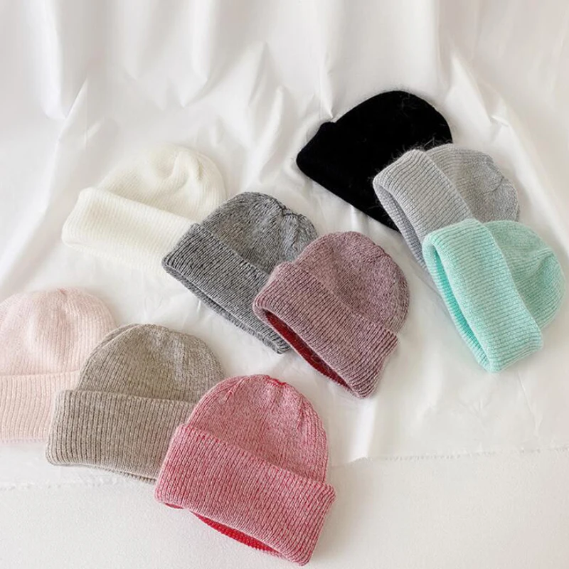 

New Candy Colors Winter Hat Women Knitted Hat Warm Soft Trendy Hat Kpop Style Rabbit Hair Beanie Elegant All-match Hat