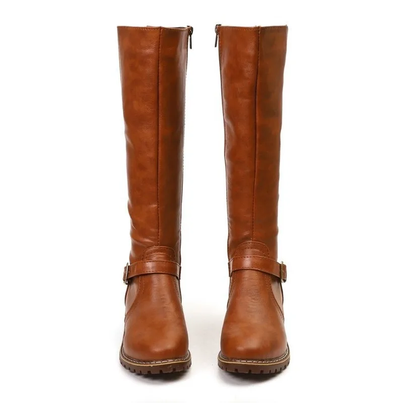 

2019 New Women Boots Knee High Large Size Shoes for Autumn Winter Retro Solid Female High Heel Boots Waterprrof Anti-skid Design