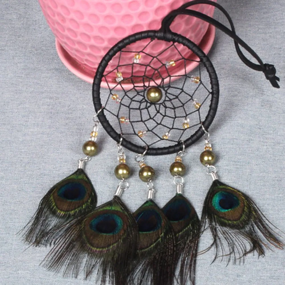 1pc New dream catcher charm peacock retro home gift Feather Bead Hanging Decoration Ornament Gift