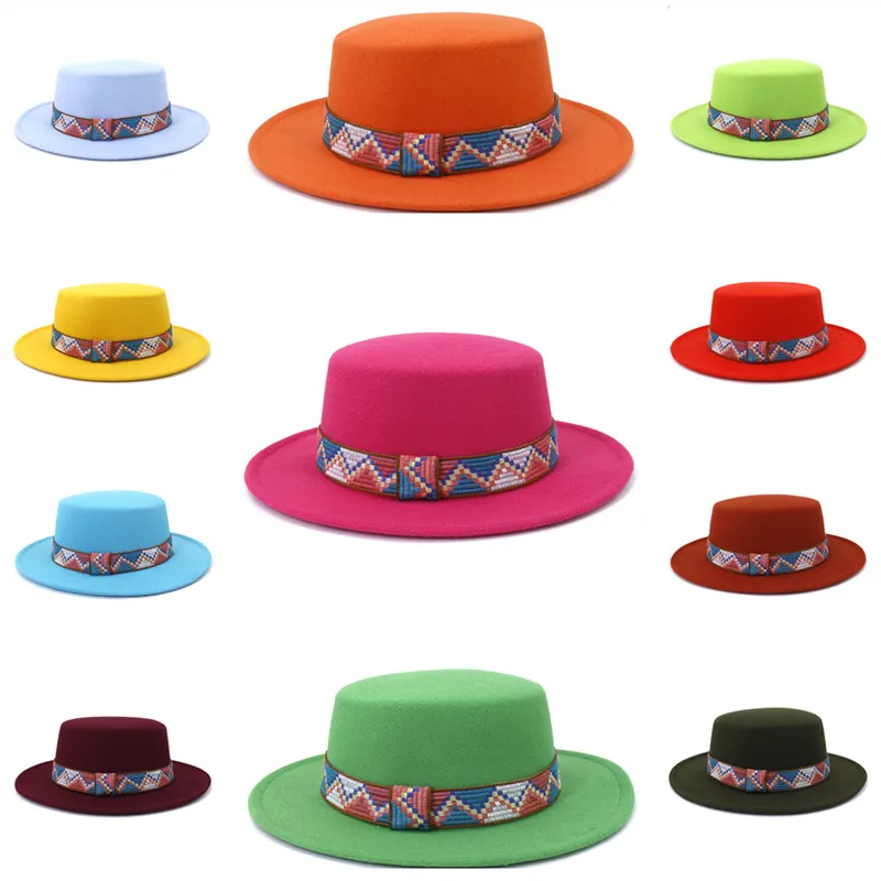 Women Men Panama Trilby Cap Winter Colorful Wide Brim Wool Jazz Fedora
