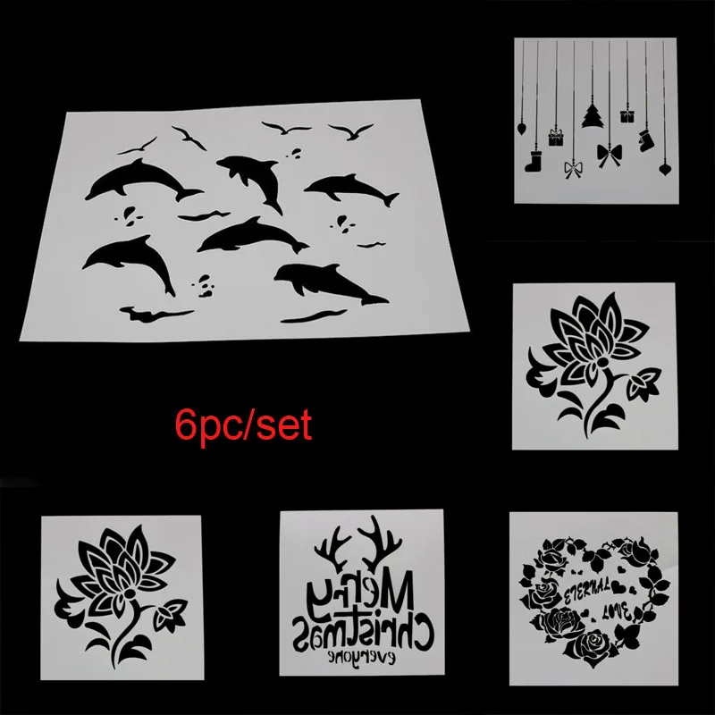 

6pc Dolphin Stencil Layering Stencil Painting Templates Accessories Stencils For Diy Scrapbooking Plastic Reusable Template