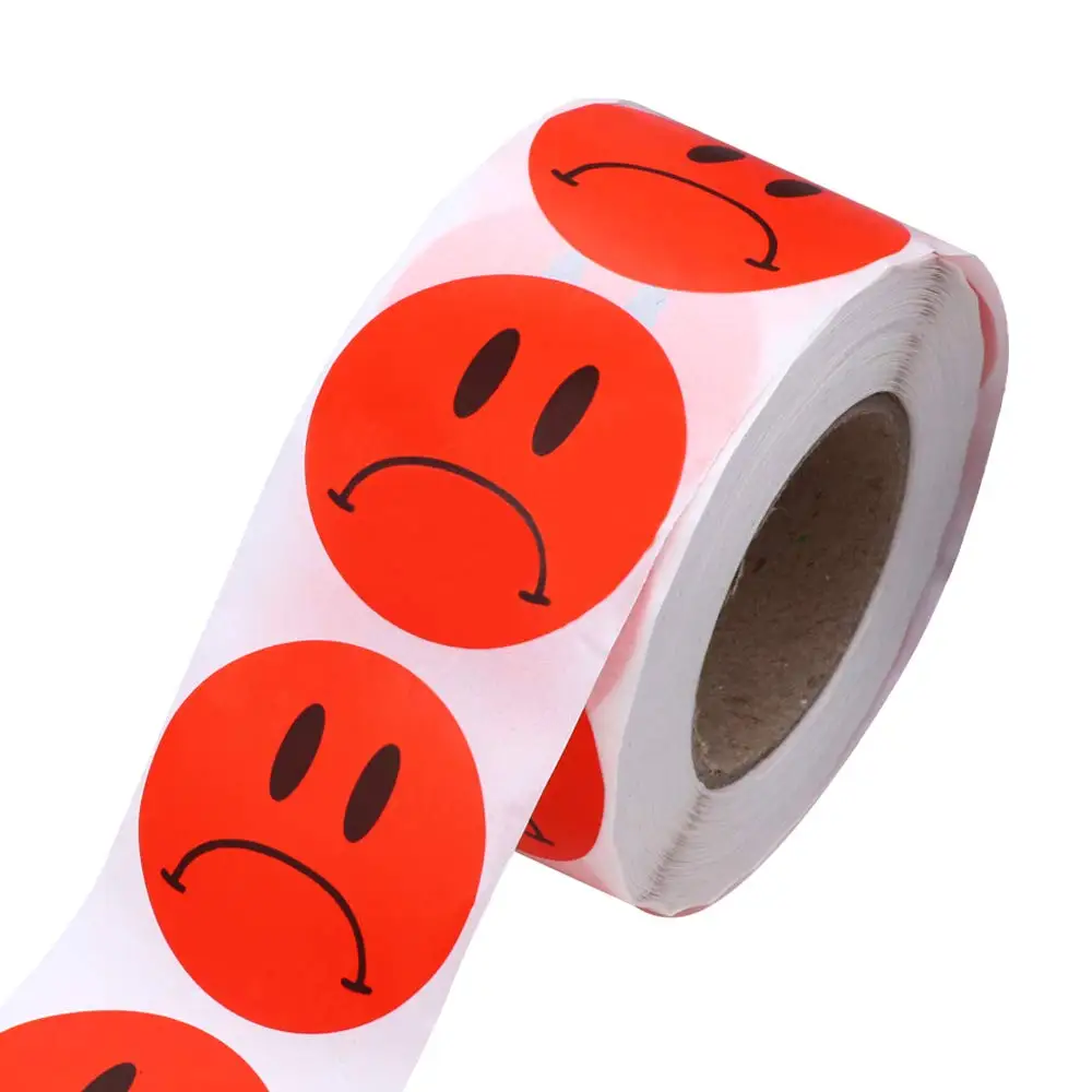 500pcs smile yellow face and Red Sad Face Stickers 1 inch Round Per Roll for school teacher kids reward sticker decal