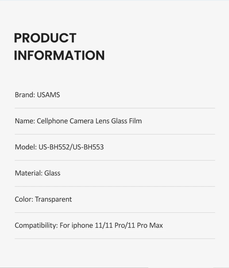 USAMS, 1 шт., 2 шт. для iPhone 11 Pro Max, защитное кольцо на заднюю линзу для объектива камеры, Защитное стекло для экрана iPhone 11, для мобильного телефона