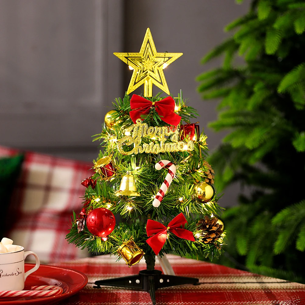 30 см настольная Рождественская елка, искусственная Мини Рождественская сосна, светодиодный светильник и украшения, рождественские