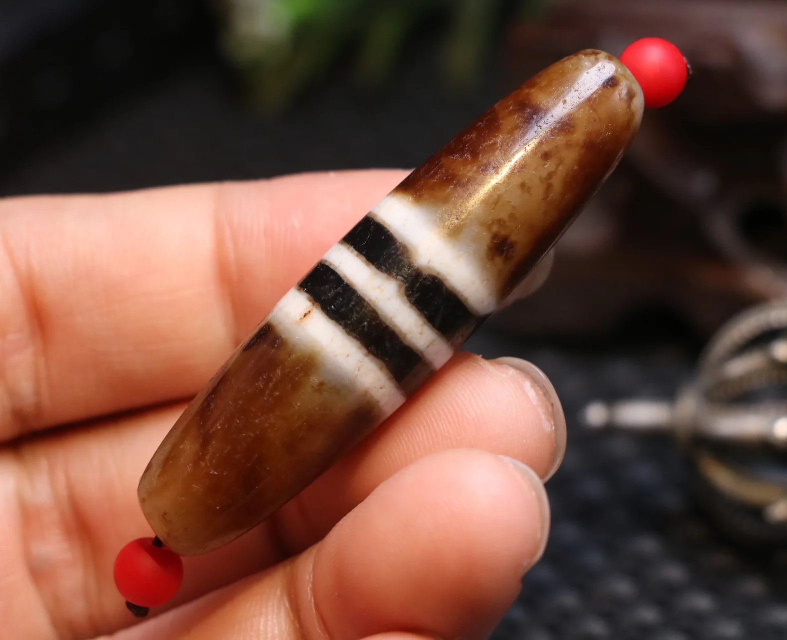 

UPD0314A9 Power Energy Tibetan Old Agate Line Type Healer Medicine dZi Bead Pendant 57MM J LKbrother Top Quality