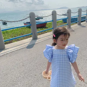 

Girls Summer 2020 Children Lace Plaid Princess Dresses Toddler Baby Girl Cotton Puff Sleeve Sweet Dress Little Kids Clothing
