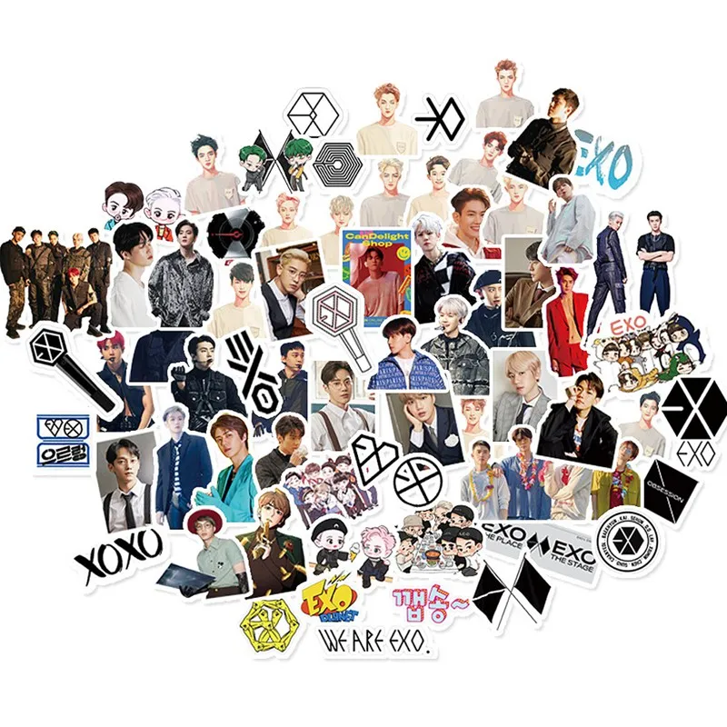 65 шт./лот KPOP EXO клейкие наклейки для багажа скейтборда телефона ноутбука