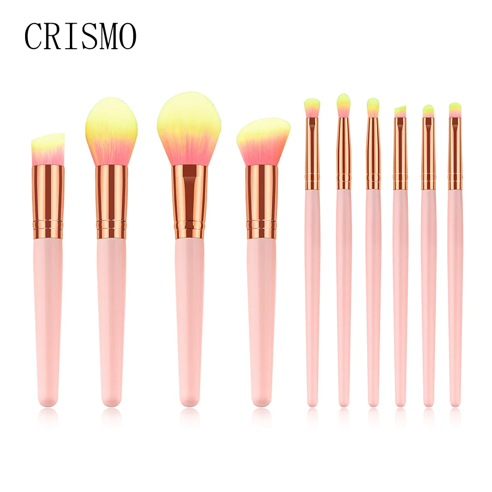 

CRISMO 10PCS Pink Makeup Brushes Set Wood Handle Professional Face Eyeshadow Brushes Kit Powder Foundation Blush Blending
