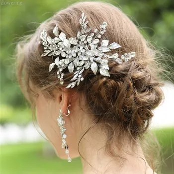 

NPASON Fashion Hair Clip Women Comb White K color Leaf Bridal Headpiece Crystal Wedding Hair Piece Jewelry